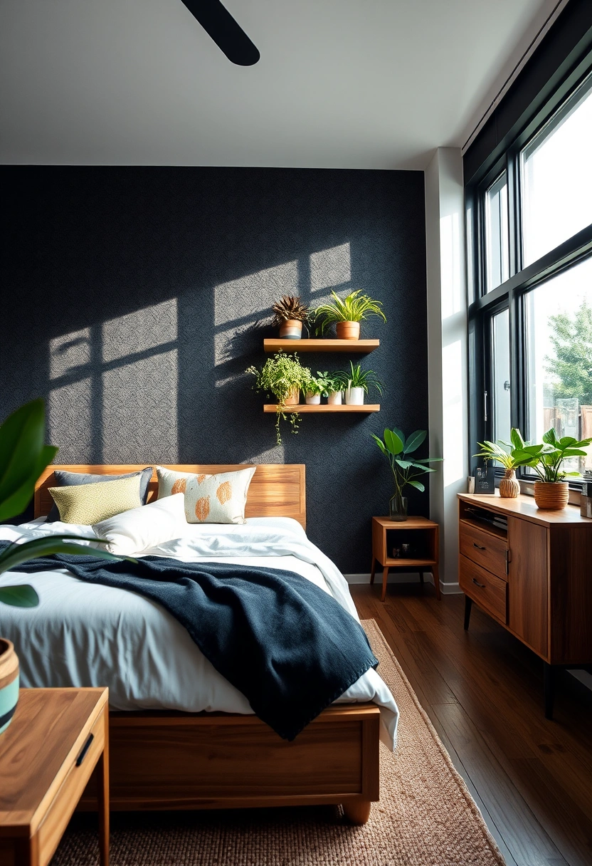 Bedroom black accent wall ideas 7