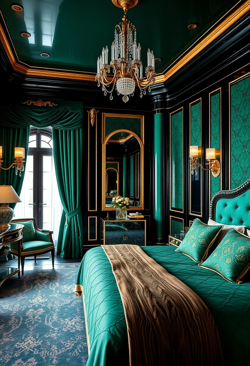 Black and dark green bedroom ideas 18