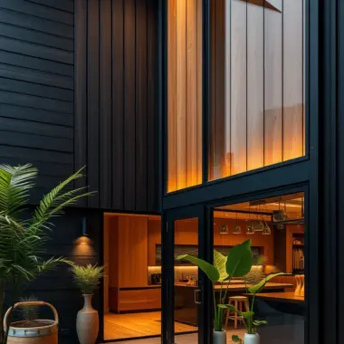 Black house exterior wood accents ideas 1