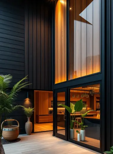 Black house exterior wood accents ideas 1