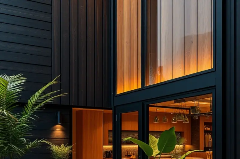 Black house exterior wood accents ideas 1