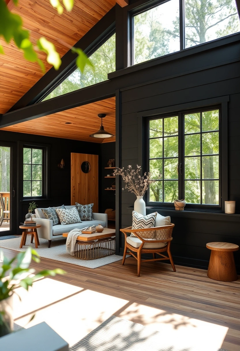 Black house exterior wood accents ideas 10