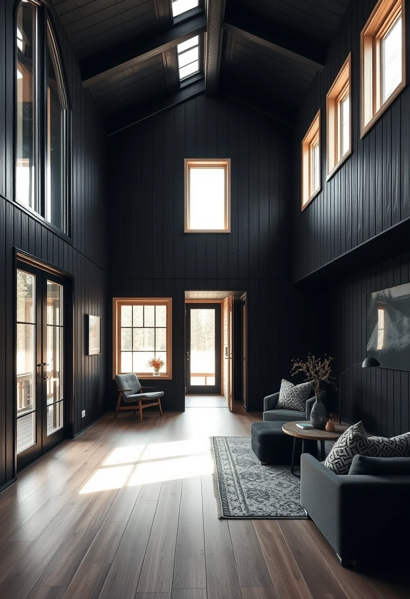Black house exterior wood accents ideas 12