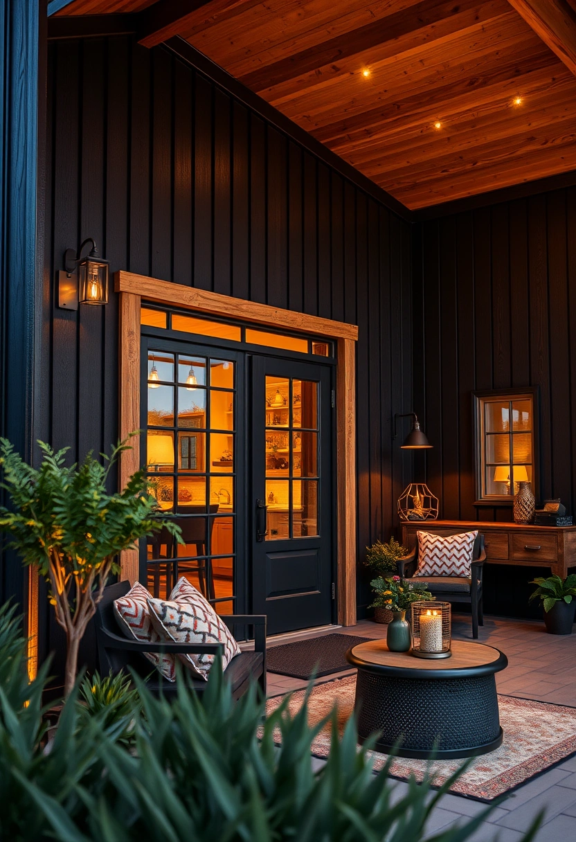 Black house exterior wood accents ideas 15