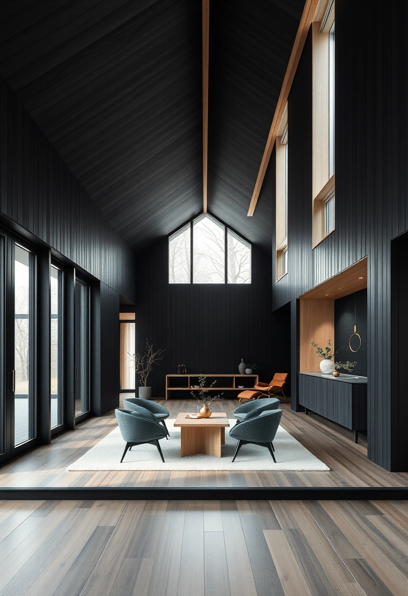 Black house exterior wood accents ideas 16