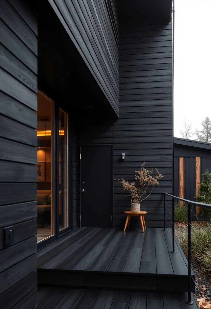 Black house exterior wood accents ideas 19