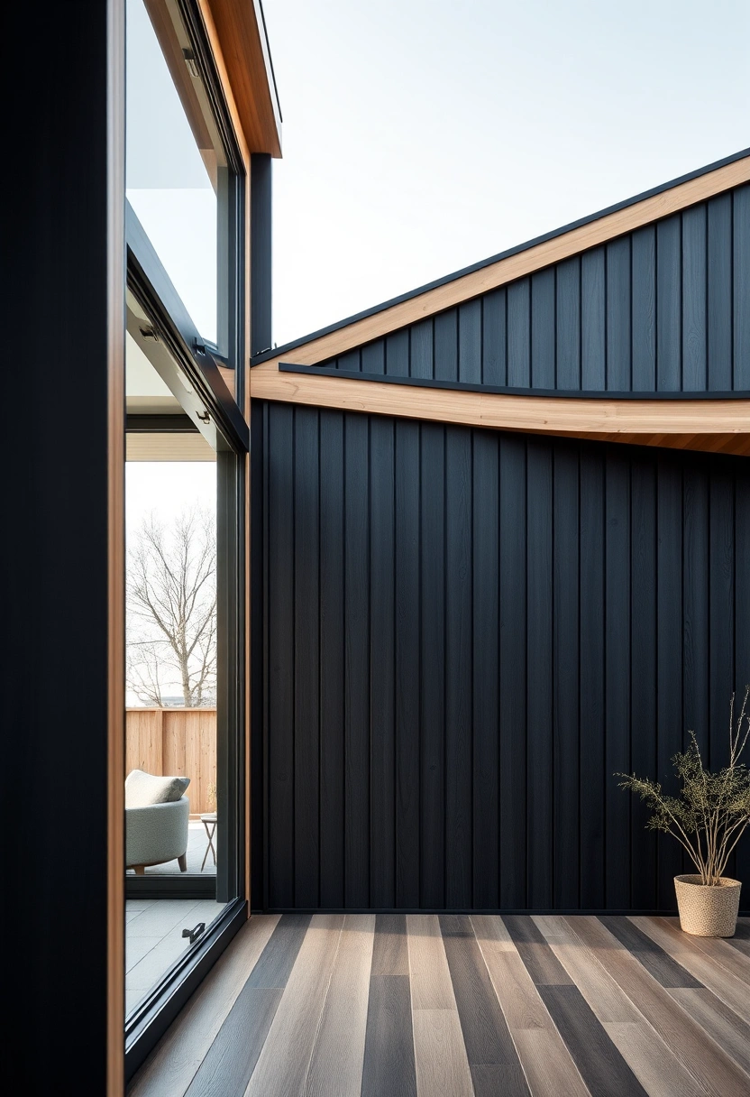 Black house exterior wood accents ideas 2