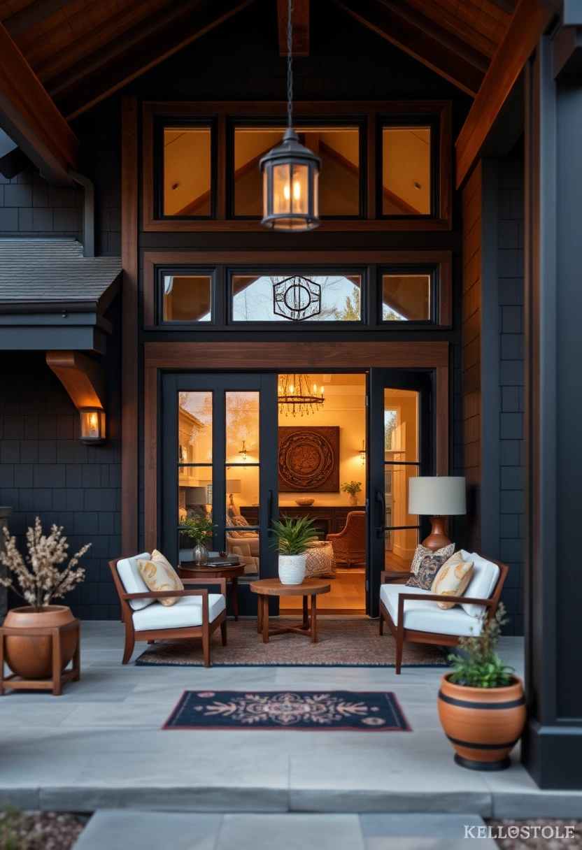 Black house exterior wood accents ideas 4
