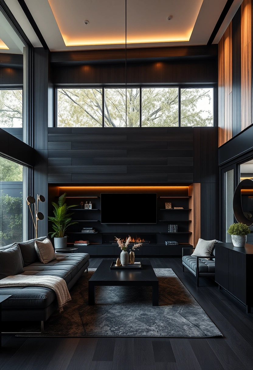 Black house exterior wood accents ideas 5
