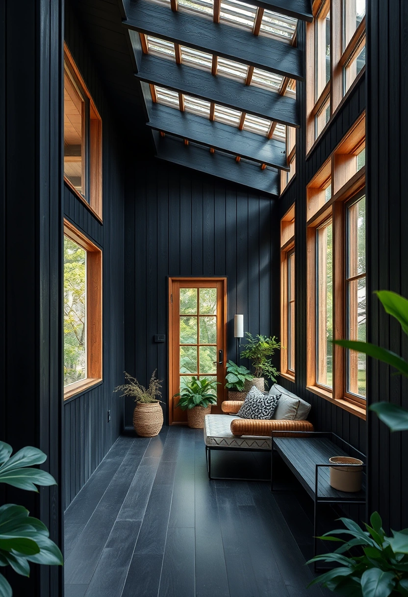 Black house exterior wood accents ideas 6