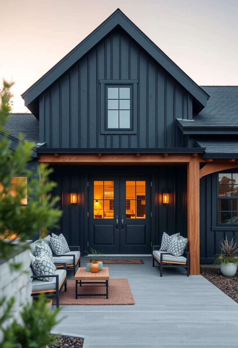 Black house exterior wood accents ideas 8