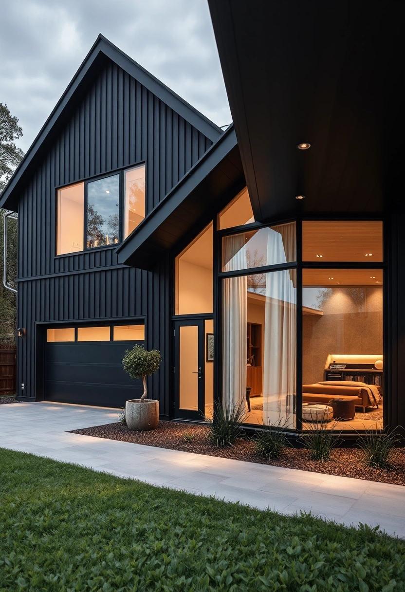 Black modern farmhouse exterior ideas 11