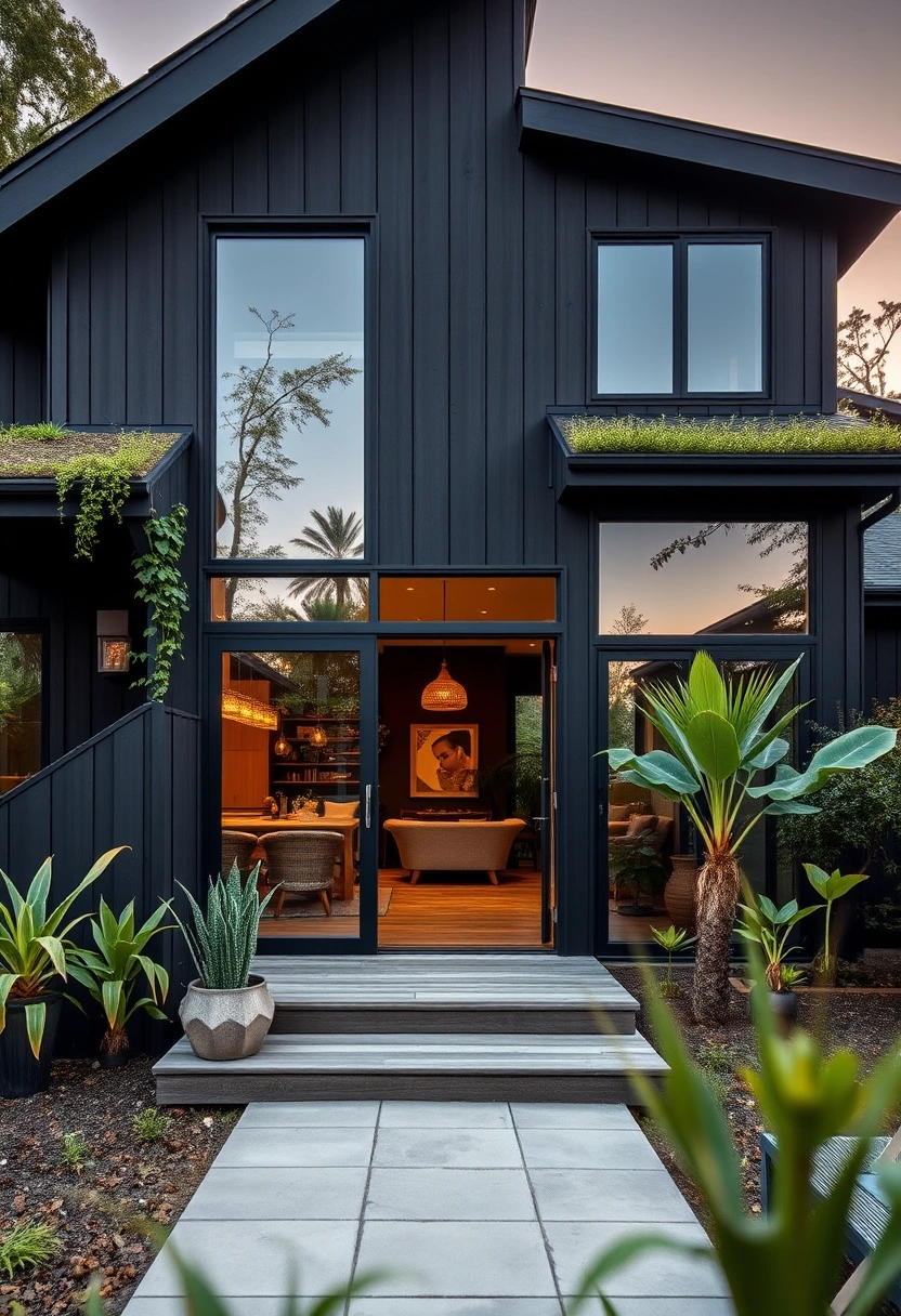 Black modern farmhouse exterior ideas 13