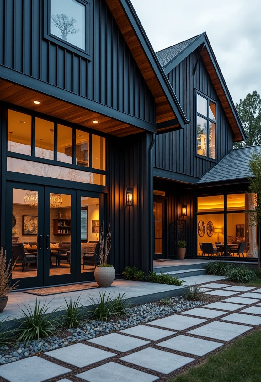 Black modern farmhouse exterior ideas 20