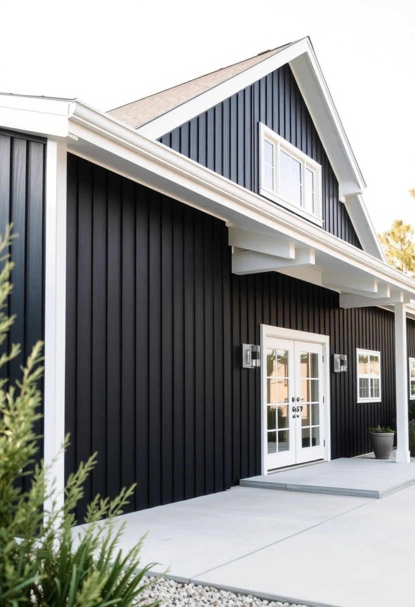 Black modern farmhouse exterior ideas 4