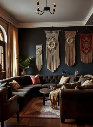 Dark boho living room ideas 1