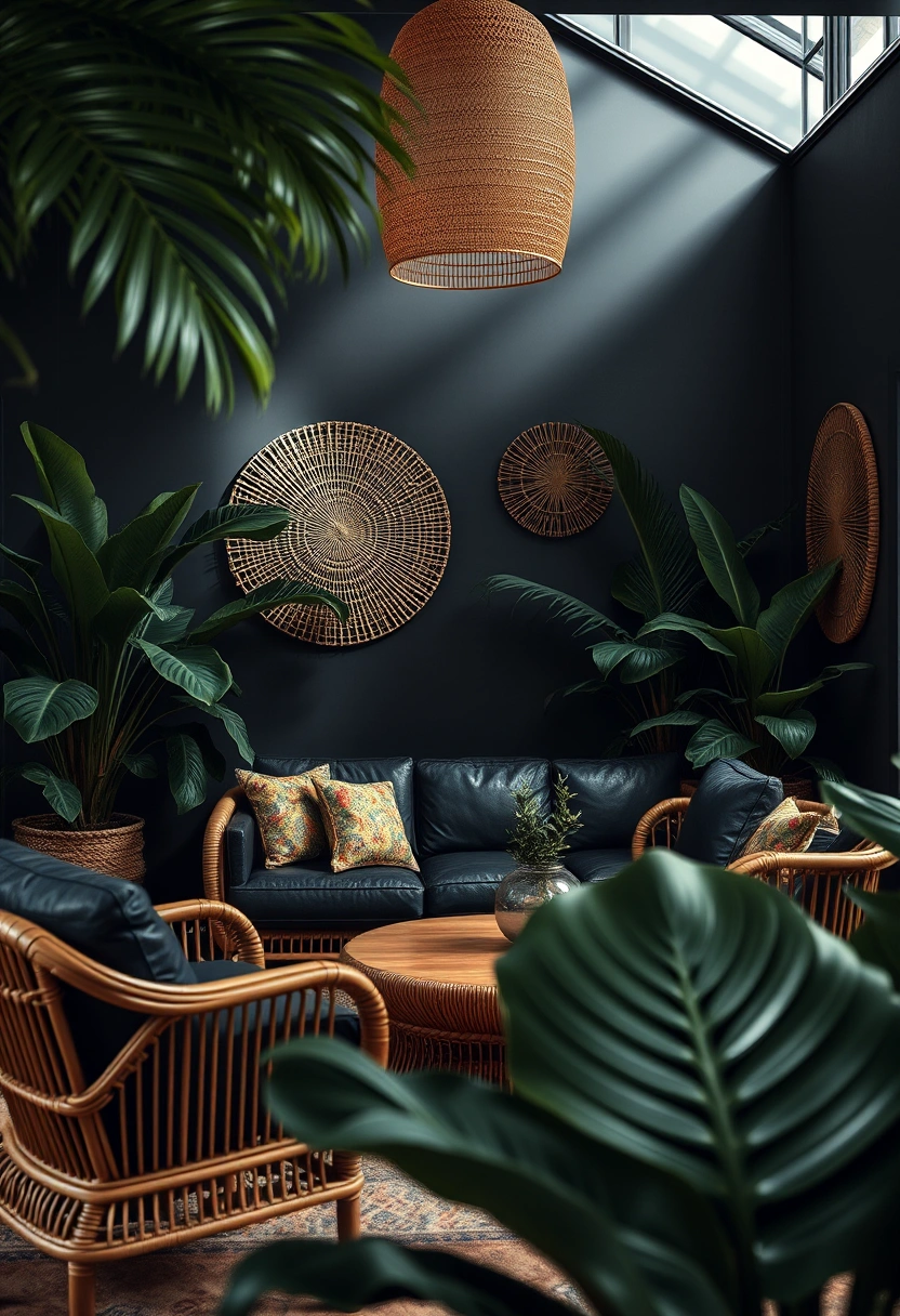 Dark boho living room ideas 11