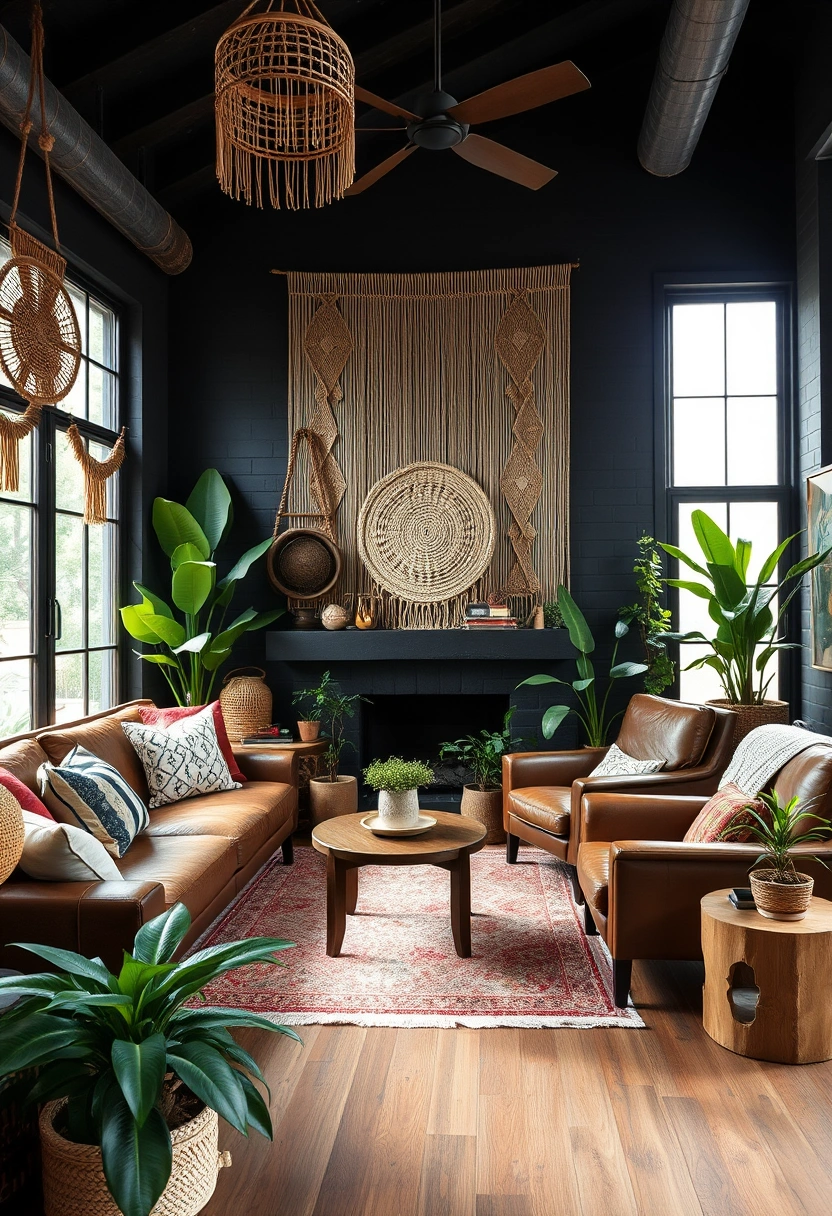 Dark boho living room ideas 16