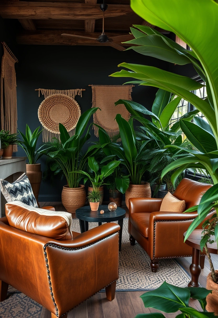 Dark boho living room ideas 8