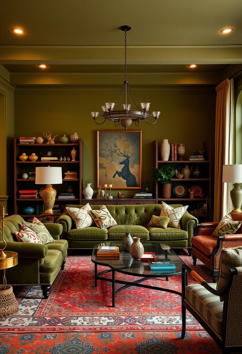 Olive green living room ideas 20