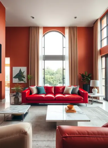 Red couch living room ideas 1