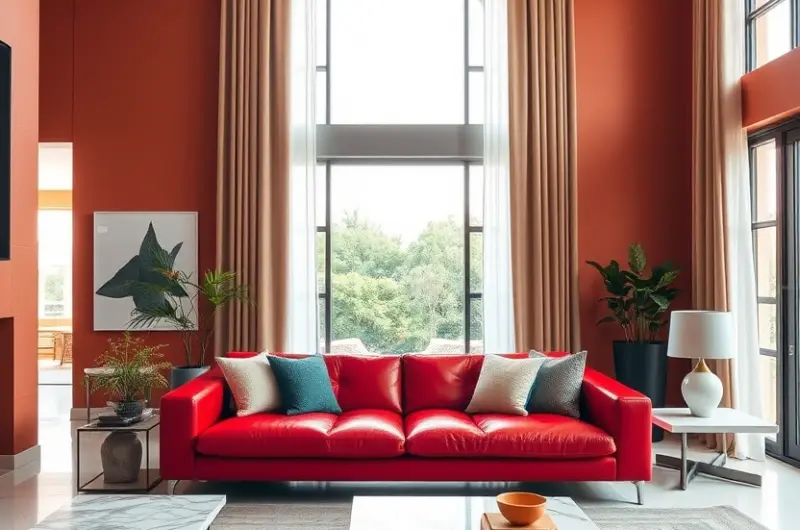 Red couch living room ideas 1