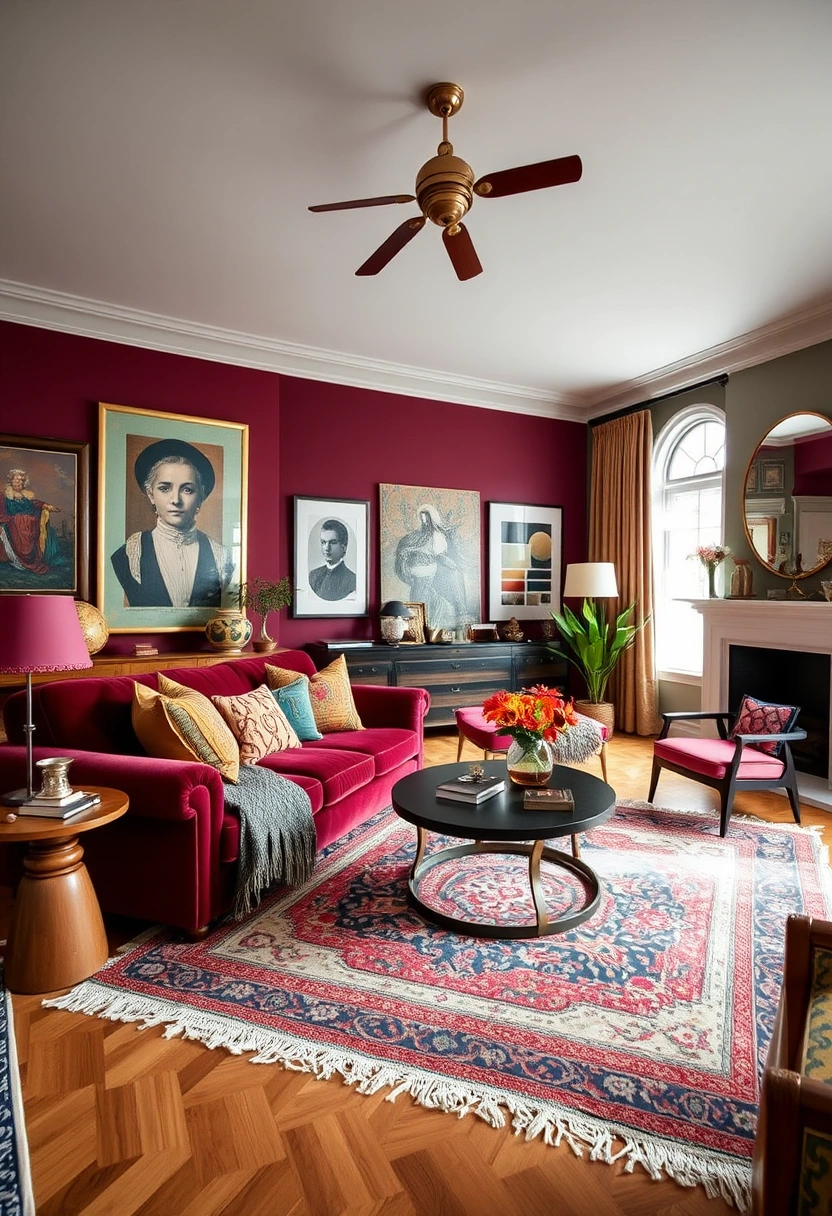 Red couch living room ideas 19