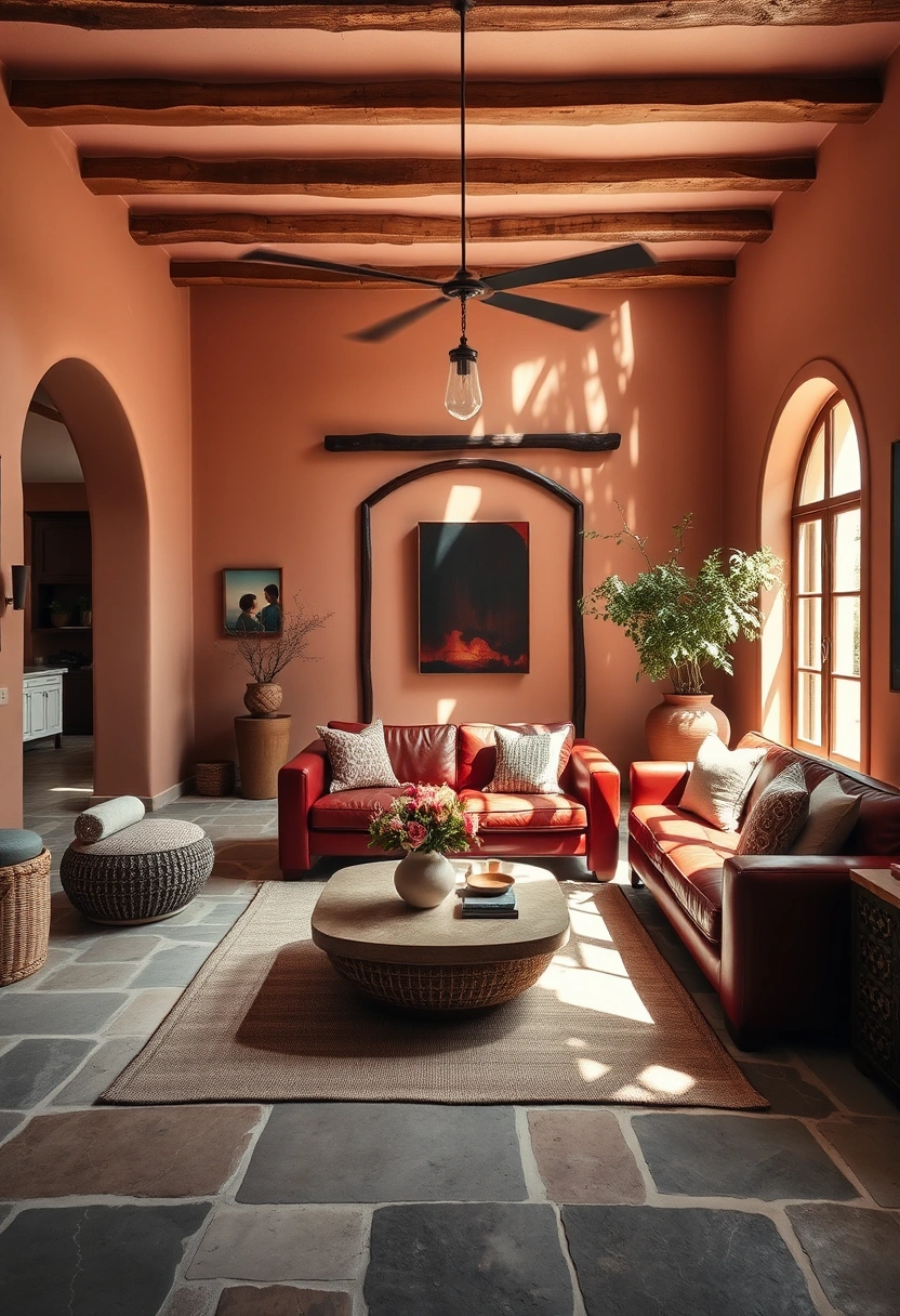 Red couch living room ideas 8