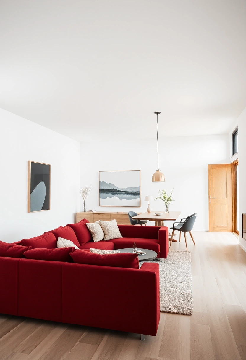 Red couch living room ideas 9
