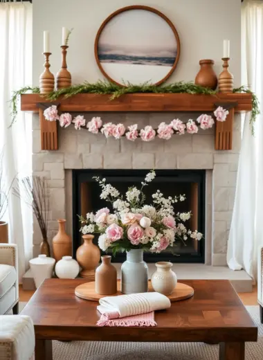 Spring fireplace mantel decor ideas 1