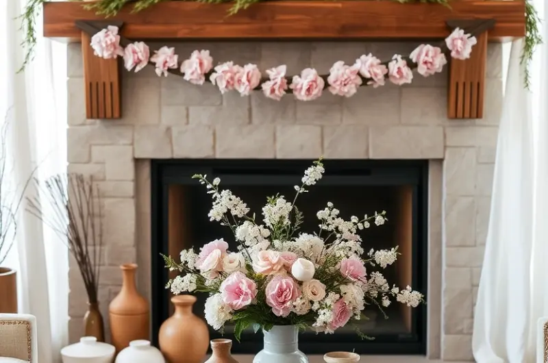 Spring fireplace mantel decor ideas 1
